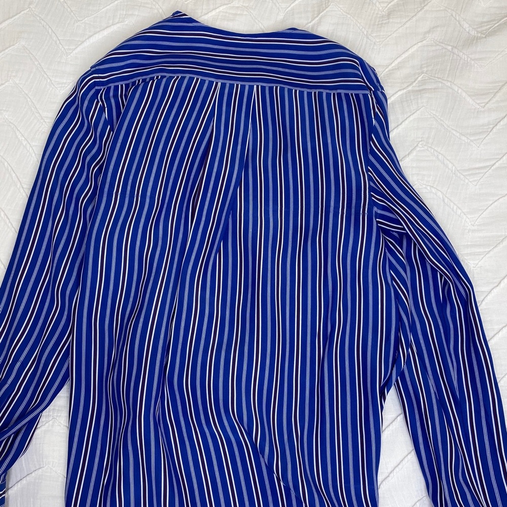 Rag & Bone silk blue striped blouse tie front